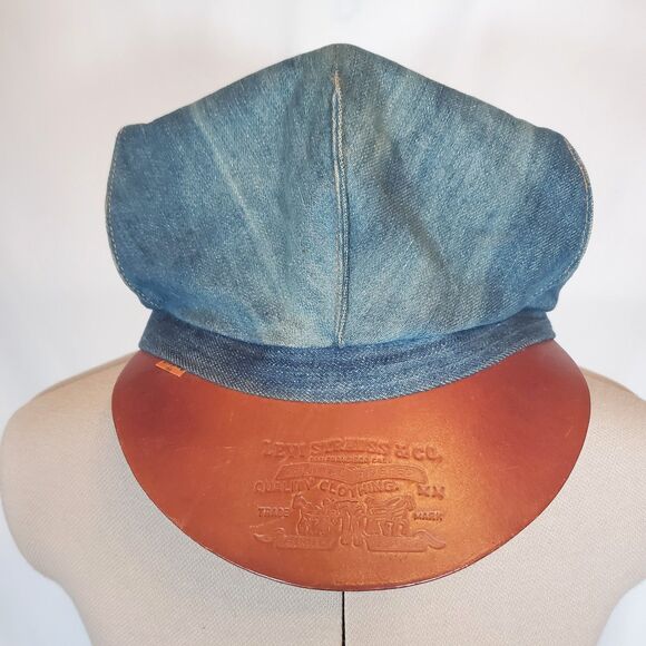 VTG Levi Strauss Cap Blue Denim Leather Brim Orange Tab 70s Newsboy Hat Levi\'s main image 15